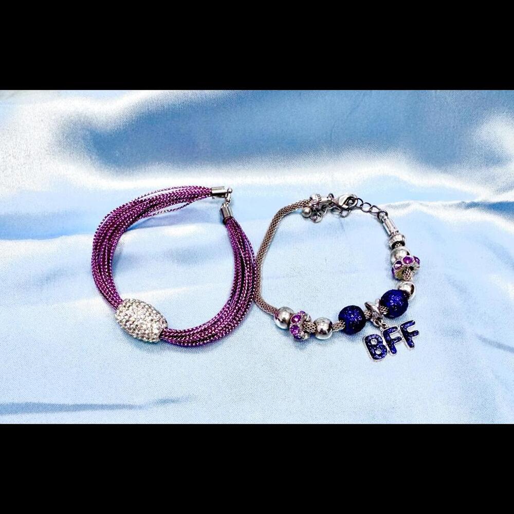 2 BRACELETS: #1 PINK SPARKLING CORD WITH OVAL RHINESTONE BEADS